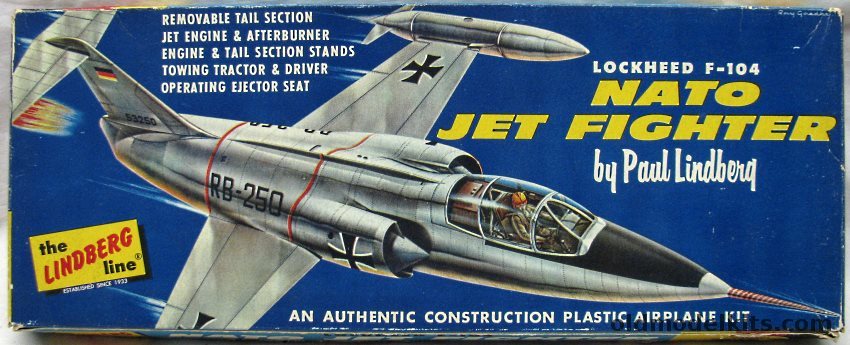 Lindberg 1/48 Lockheed F-104 Starfighter NATO Jet Fighter with Tow Tractor - USAF or Luftwaffe Cellovision Issue, 559-98 plastic model kit